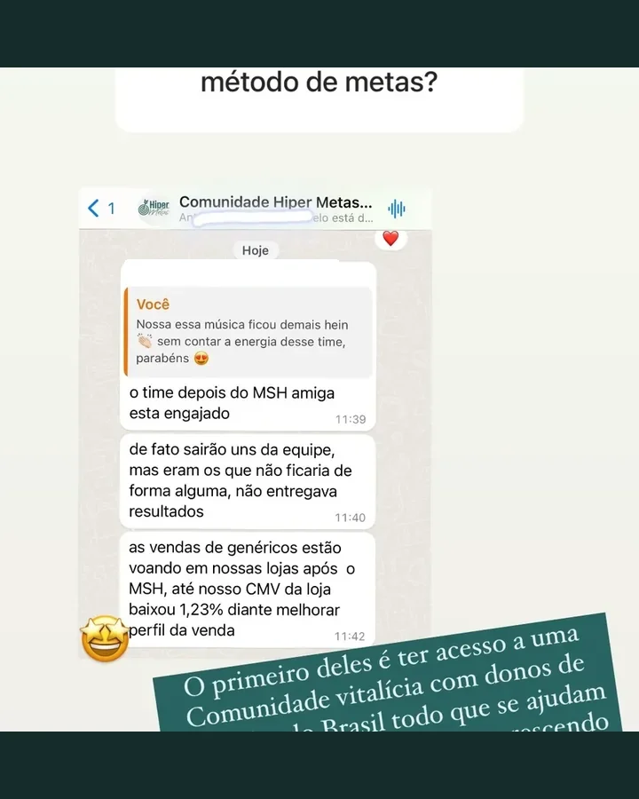 Conversa: vendas de genéricos subindo e CMV da loja caindo 1,23%